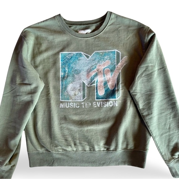 3/$30 ❤️ MTV Sweatshirt crew neck, green, EUC Size Small - Picture 4 of 4